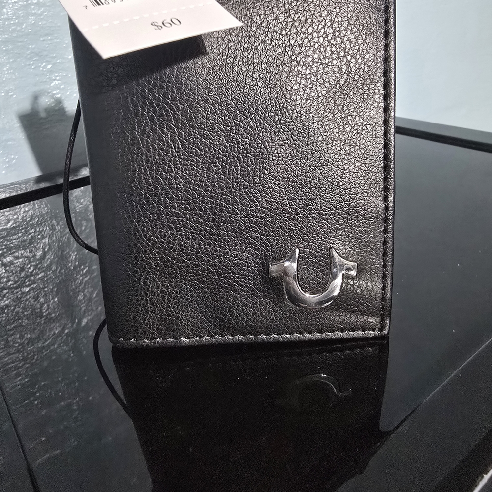 True Religion Black Leather Wallet with Red Interior